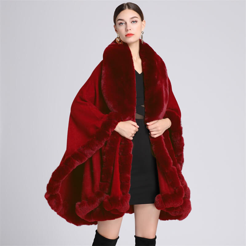 Fashion Plush Collar Loose Long Cape Shawl
