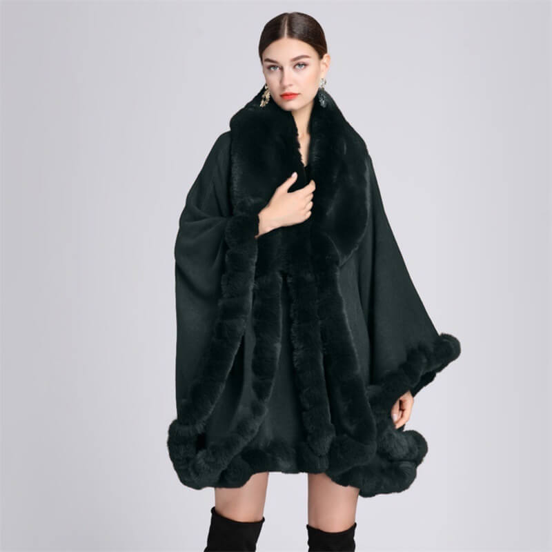 Fashion Plush Collar Loose Long Cape Shawl