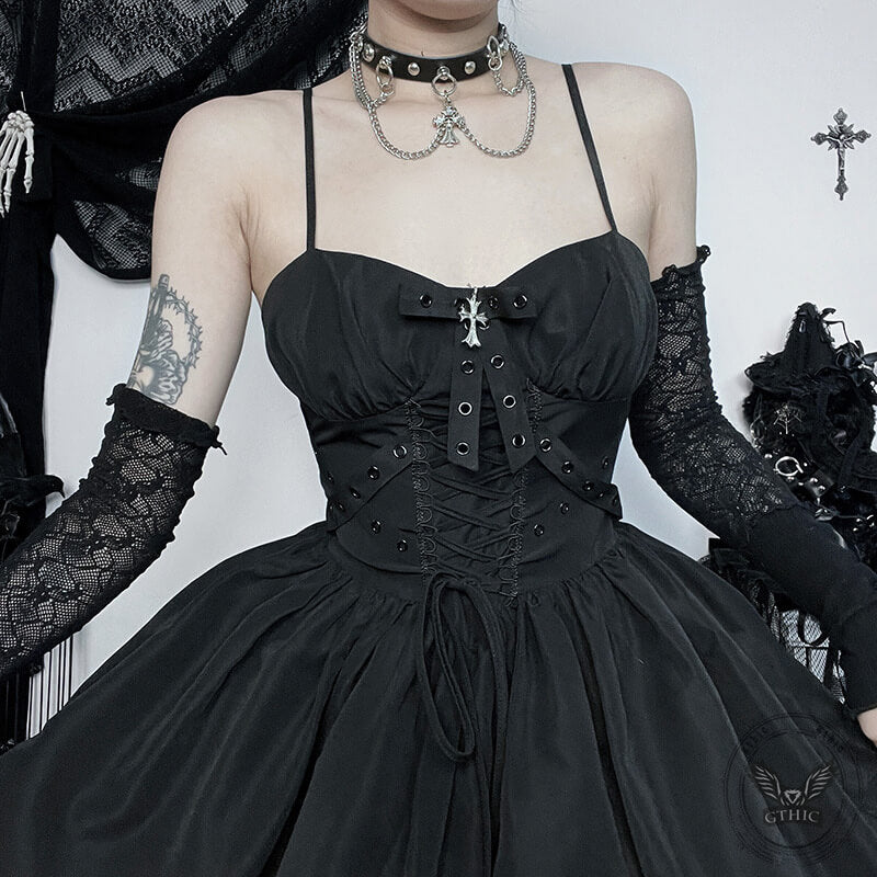 Fashion Puff Sleeve Cover-up Slim Suspender Dress | Gthic.com