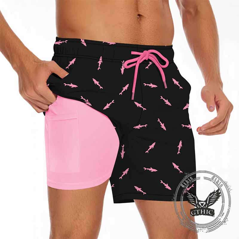 Fashion Shark Print Double-Layer Beach Shorts 01 | Gthic.com