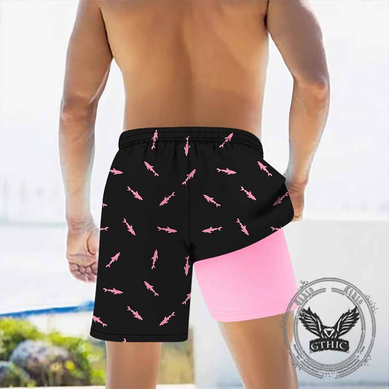 Fashion Shark Print Double-Layer Beach Shorts 02 | Gthic.com