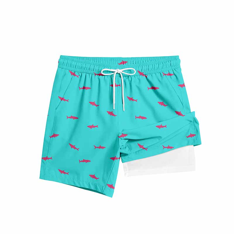 Fashion Shark Print Double-Layer Beach Shorts