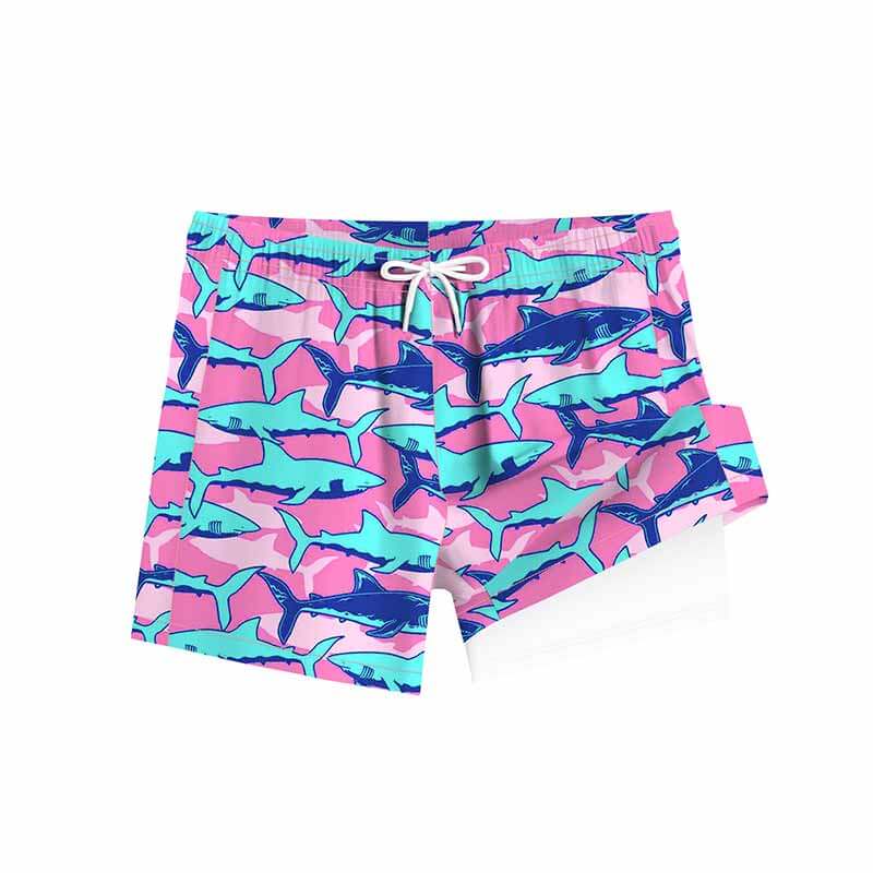 Fashion Shark Print Double-Layer Beach Shorts