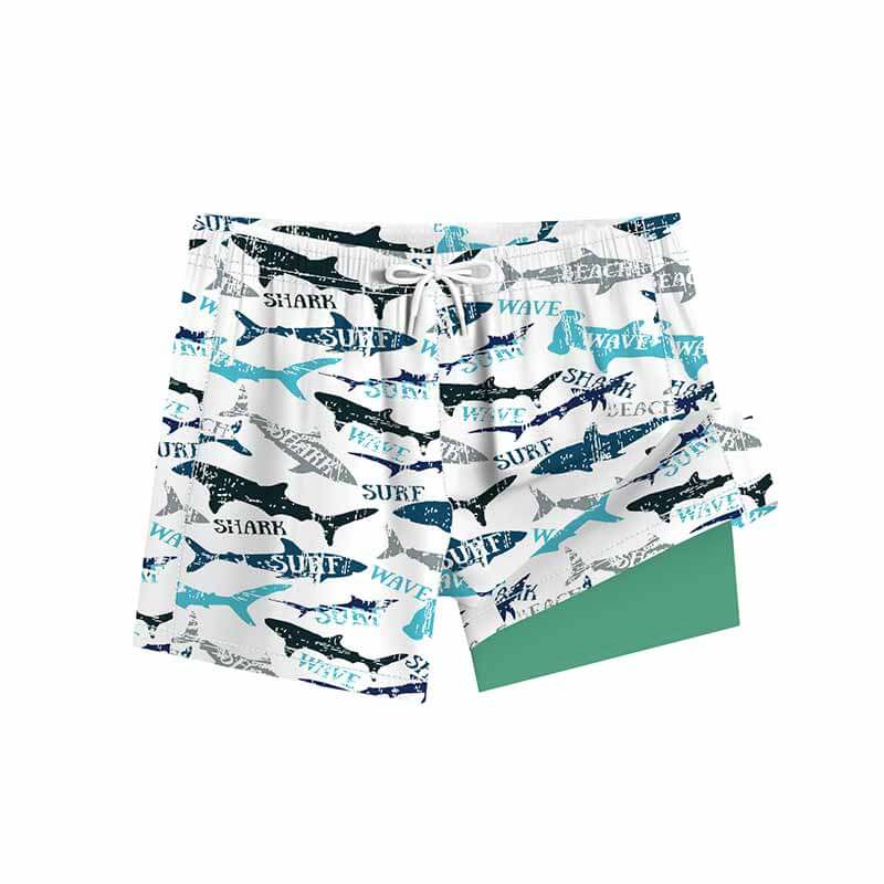 Fashion Shark Print Double-Layer Beach Shorts