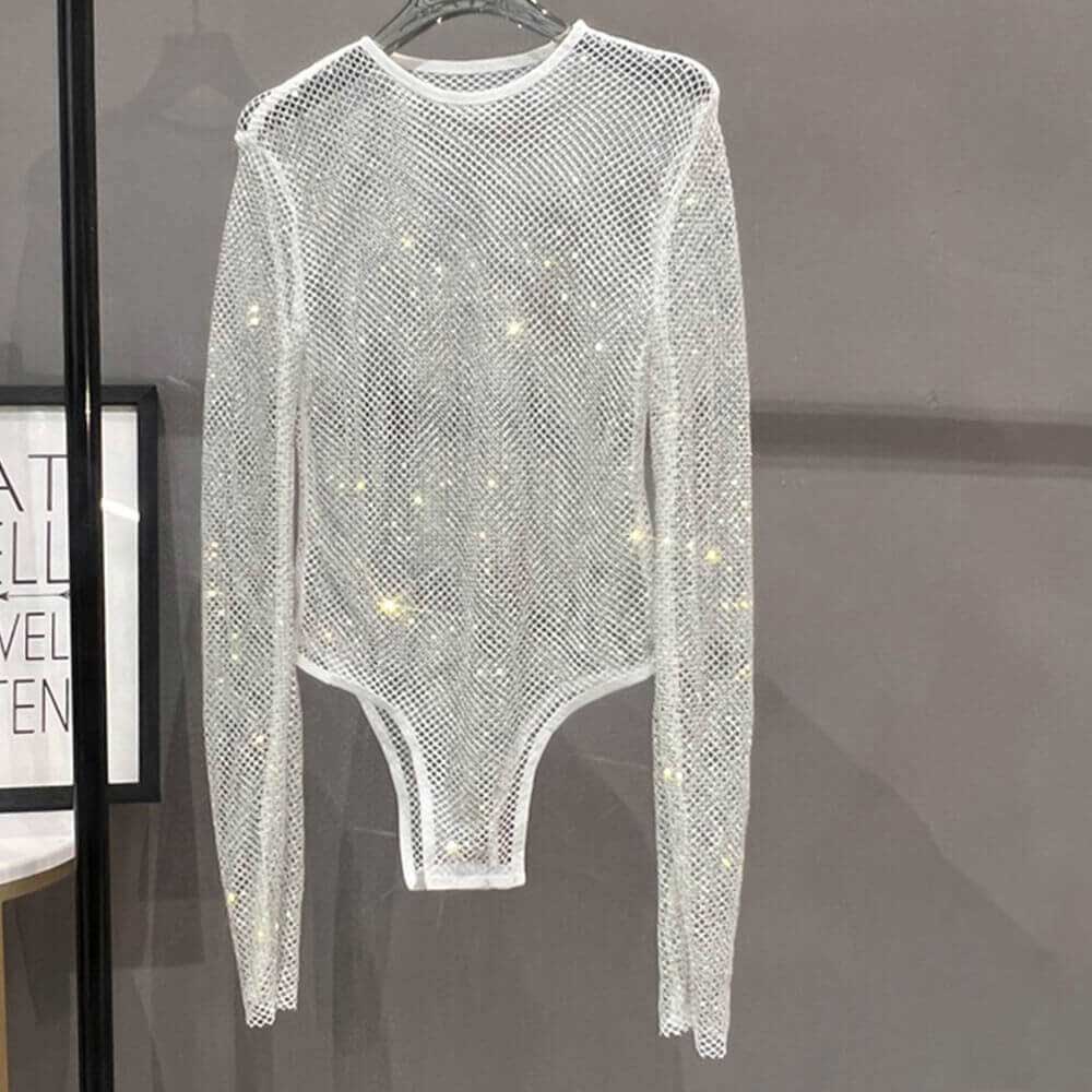 Fashion Shiny Rhinestone Fishnet See-Through Bodysuit 03 | Gthic.com
