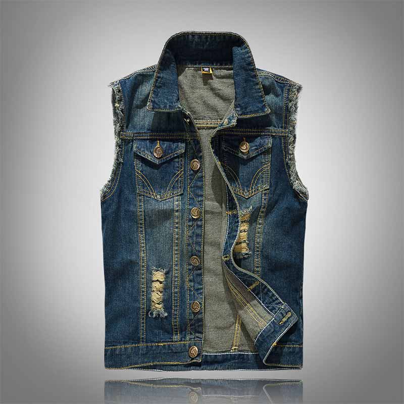 Fashion Slim Fit Ripped Sleeveless Denim Vest 01 | Gthic.com