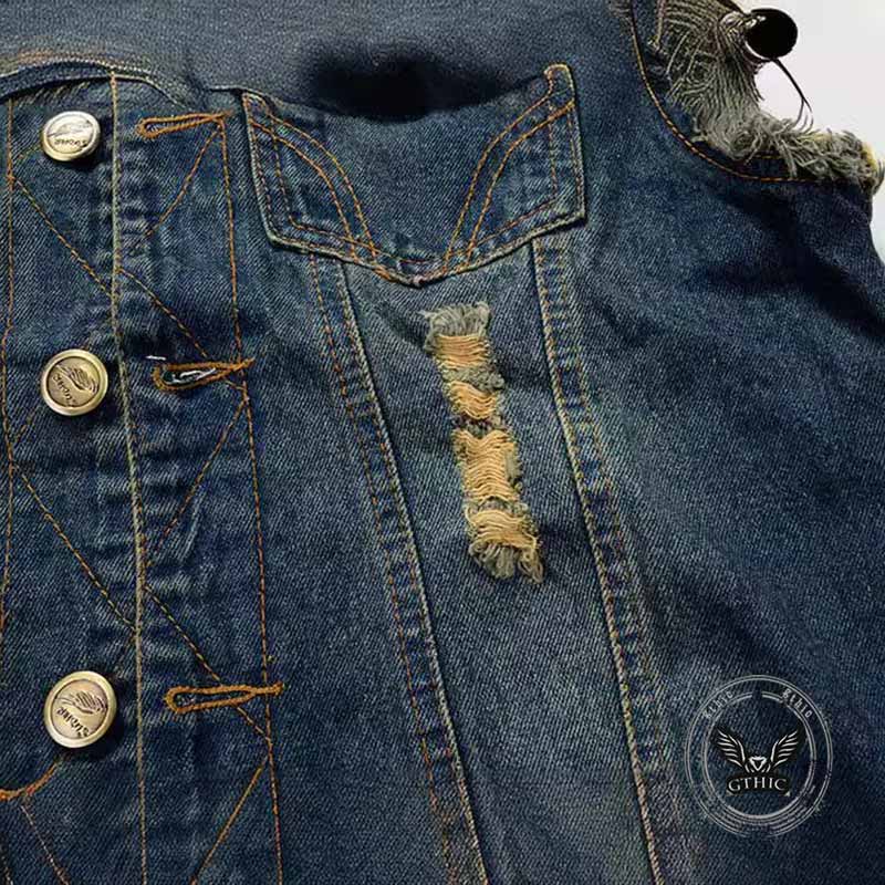 Bedrukt geborduurd katoenen doodskopvest