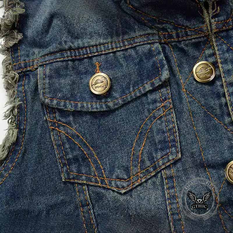 Bedrukt geborduurd katoenen doodskopvest