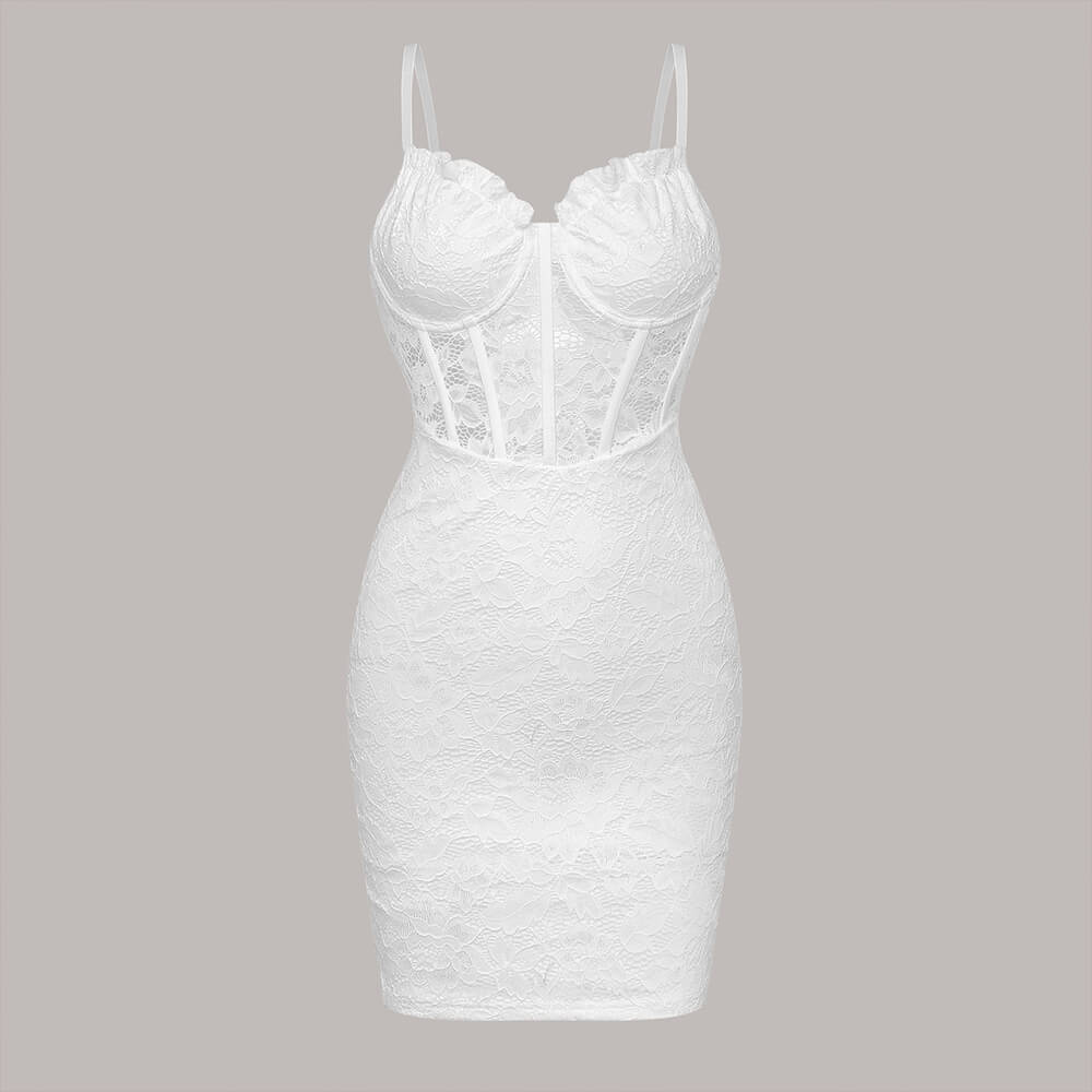 Fashion Solid Lace See-Through Suspender Dress