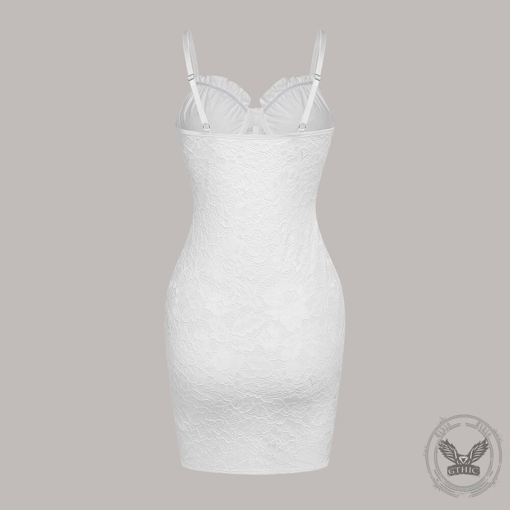 Fashion Solid Lace See-Through Suspender Dress