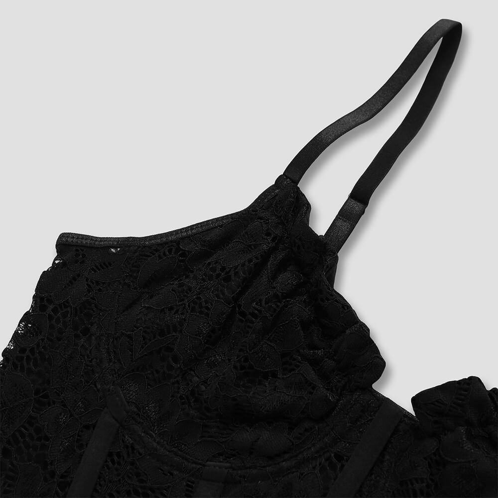 Fashion Solid Lace See-Through Suspender Dress