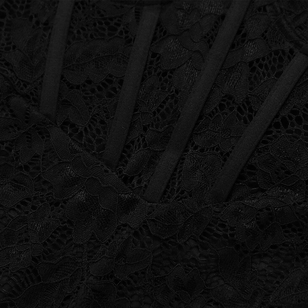 Fashion Solid Lace See-Through Suspender Dress