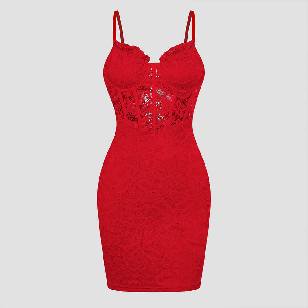 Fashion Solid Lace See-Through Suspender Dress 03 | Gthic.com