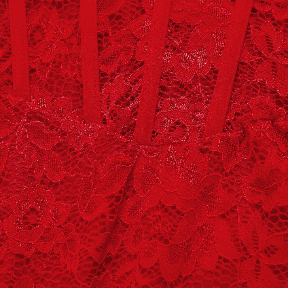 Fashion Solid Lace See-Through Suspender Dress