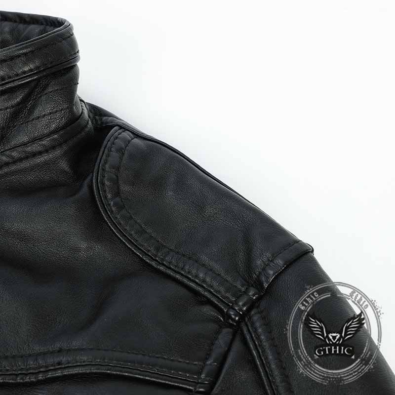 Fashion Solid Stand Collar PU Leather Cycling Jacket