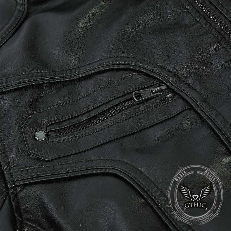 Fashion Solid Stand Collar PU Leather Cycling Jacket