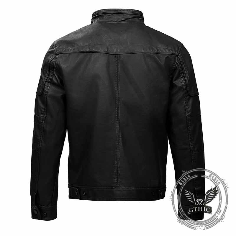 Fashion Solid Stand Collar PU Leather Cycling Jacket 03 | Gthic.com