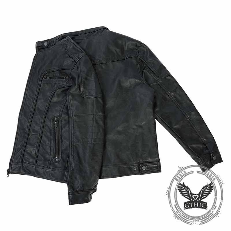Fashion Solid Stand Collar PU Leather Cycling Jacket