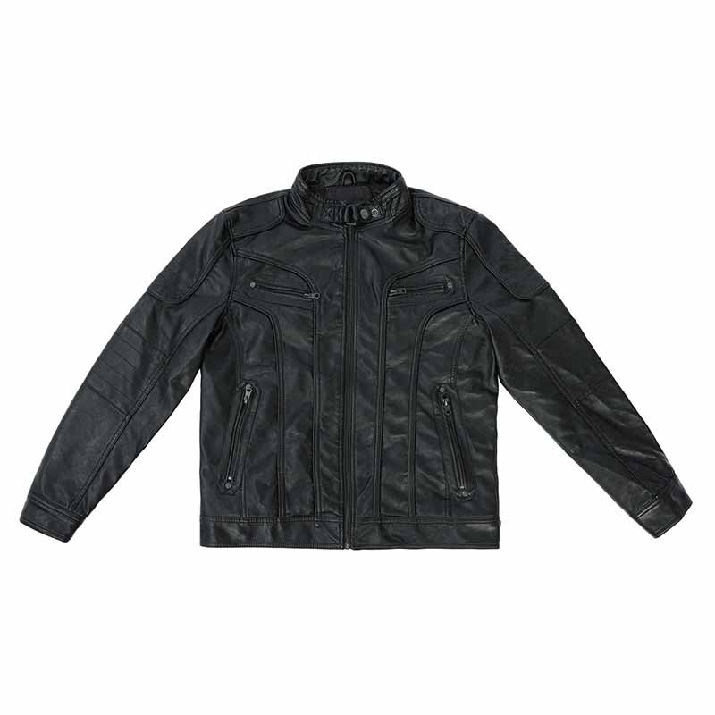 Fashion Solid Stand Collar PU Leather Cycling Jacket