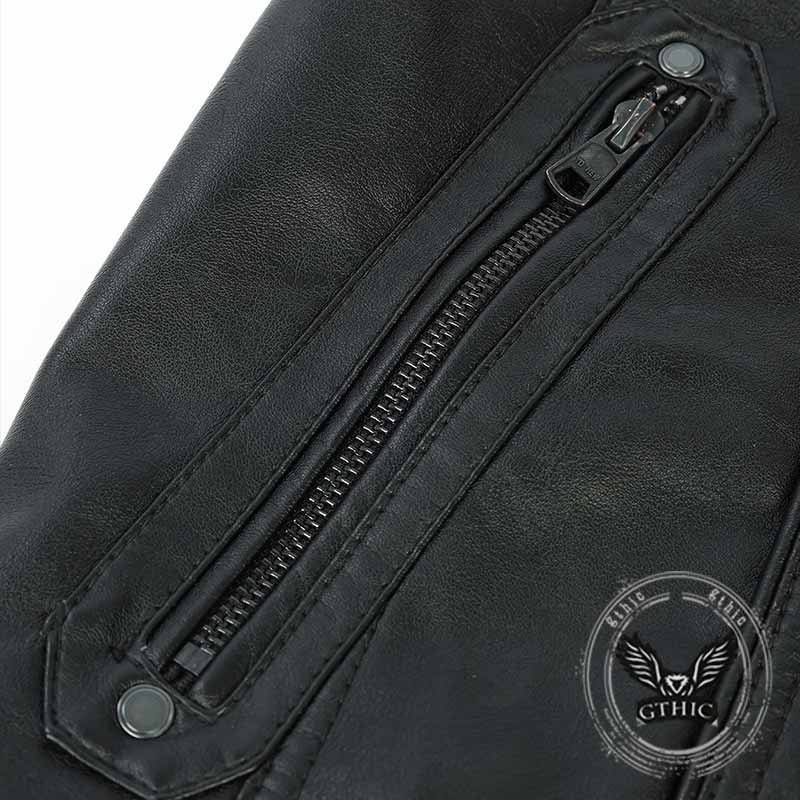 Fashion Solid Stand Collar PU Leather Cycling Jacket