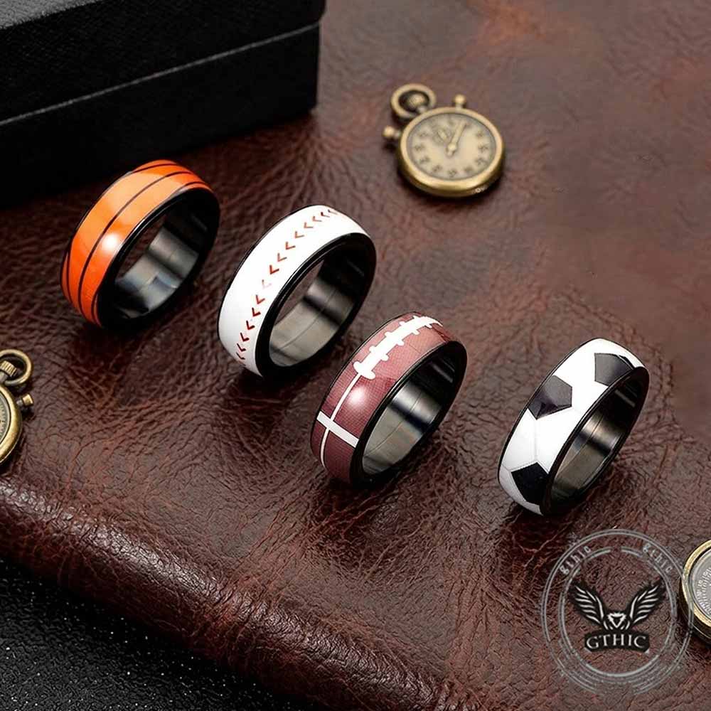 Fashion Sports Ball Pattern Stainless Steel Spinner Ring | Gthic.com