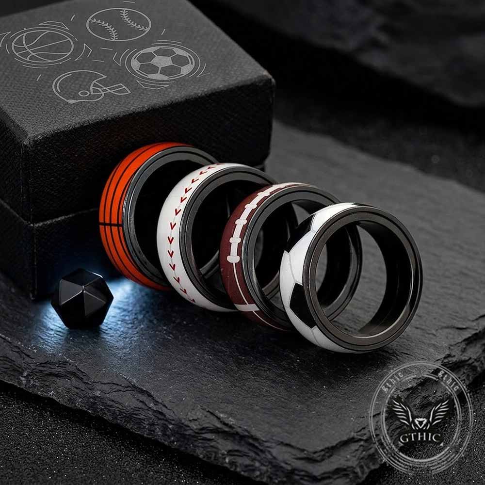Fashion Sports Ball Pattern Stainless Steel Spinner Ring | Gthic.com