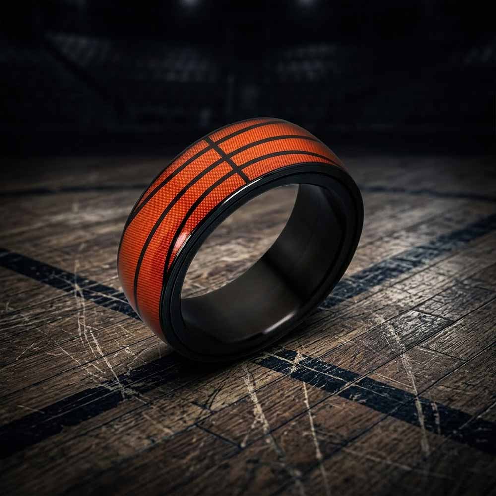 Fashion Sports Ball Pattern Stainless Steel Spinner Ring