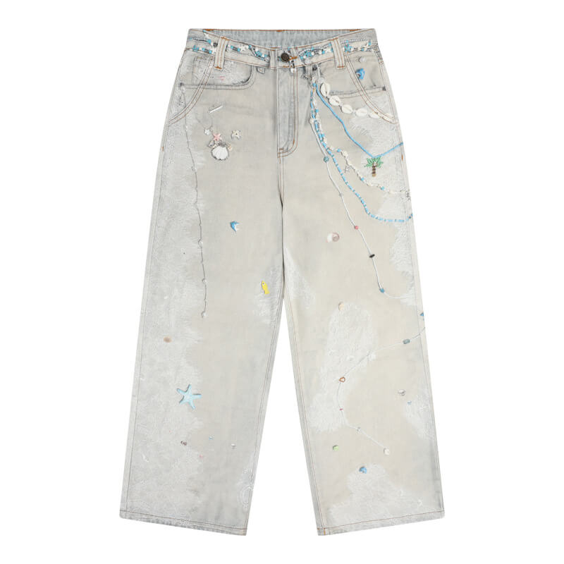 Fashion Starfish Shell Print Versatile Holiday Style Jeans | Gthic.com