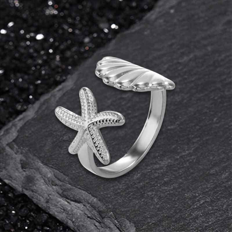 Fashion Starfish Shell Stainless Steel Open Ring 01 | Gthic.com