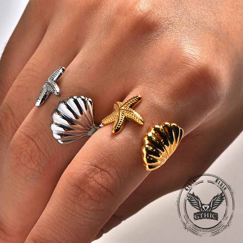 Fashion Starfish Shell Stainless Steel Open Ring 02 | Gthic.com