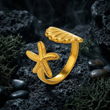 Fashion Starfish Shell Stainless Steel Open Ring