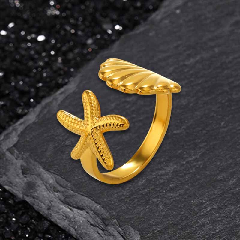 Fashion Starfish Shell Stainless Steel Open Ring 03 | Gthic.com
