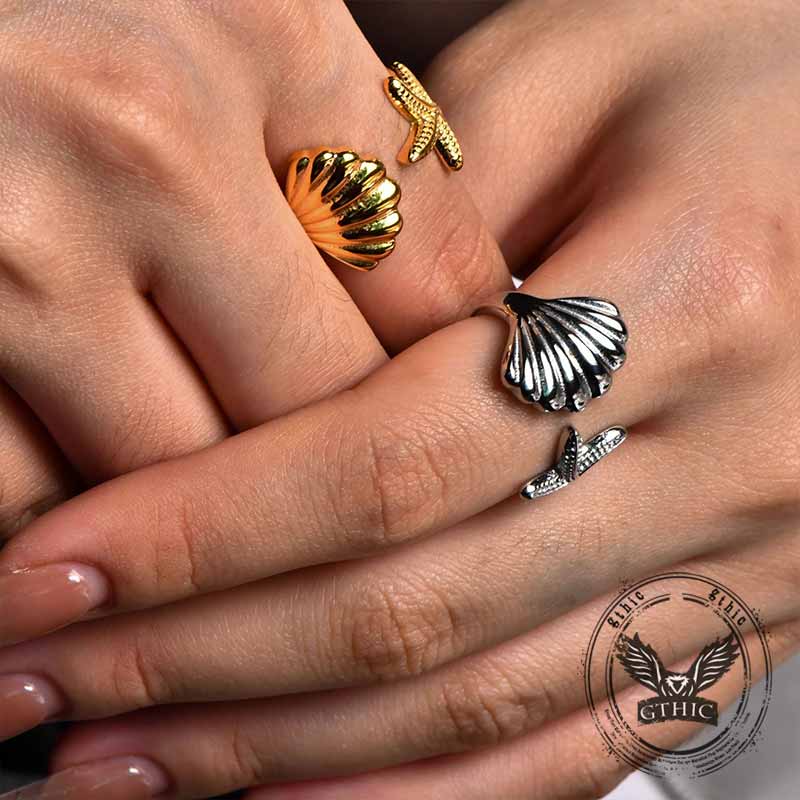 Fashion Starfish Shell Stainless Steel Open Ring