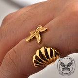 Fashion Starfish Shell Stainless Steel Open Ring