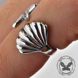 Fashion Starfish Shell Stainless Steel Open Ring