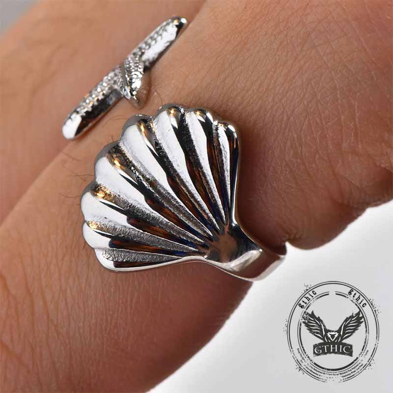Fashion Starfish Shell Stainless Steel Open Ring