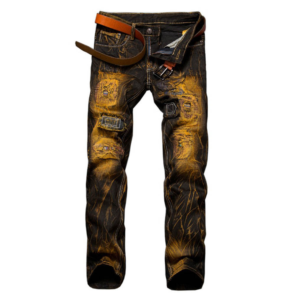 Fashion Straight Distressed Motorcycle Style Jeans 01 | Gthic.com