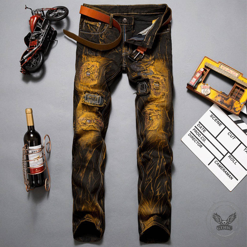 Fashion Straight Distressed Motorcycle Style Jeans 02 | Gthic.com