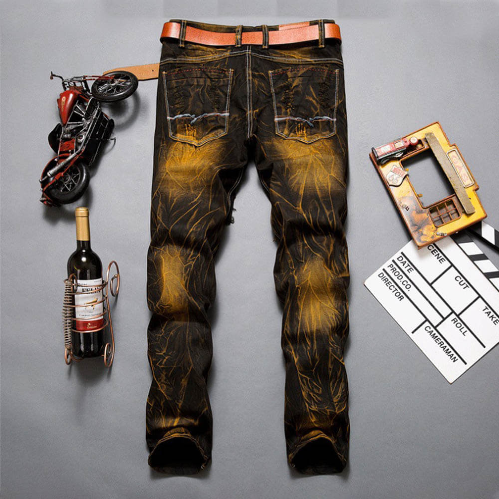 Fashion Straight Distressed Motorcycle Style Jeans 03 | Gthic.com