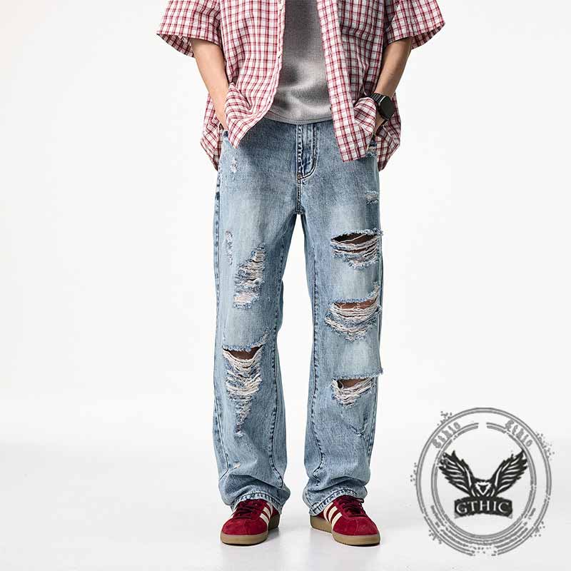Fashion Street Ripped Loose Cotton Straight Jeans 01 | Gthic.com