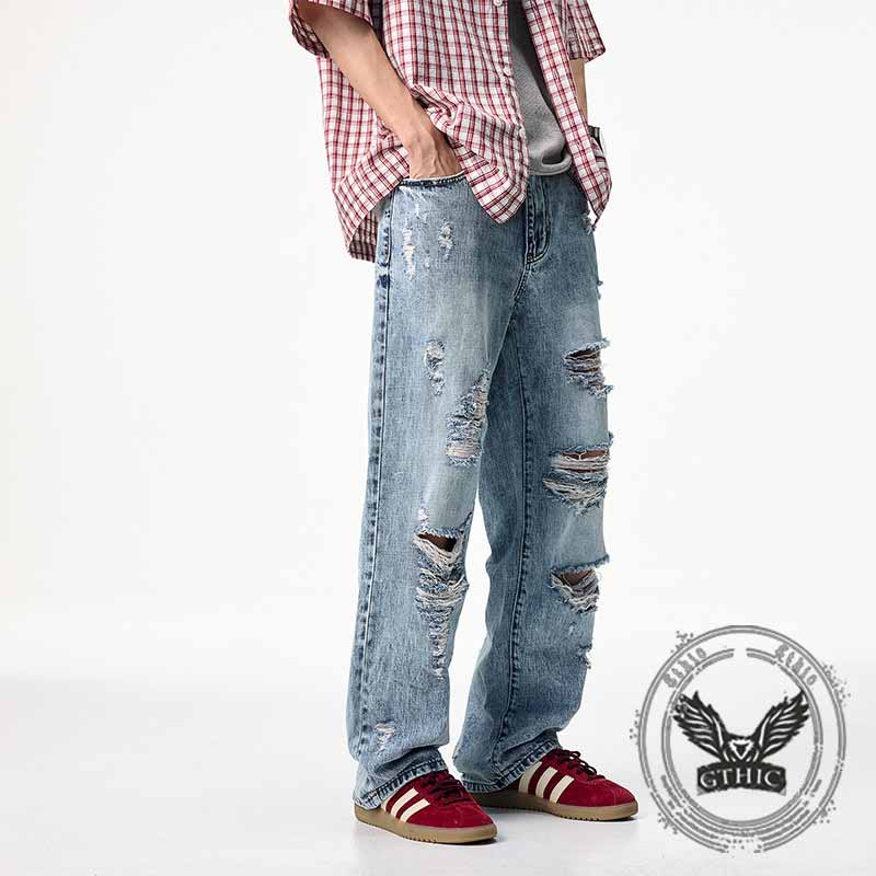 Fashion Street Ripped Loose Cotton Straight Jeans 02 | Gthic.com