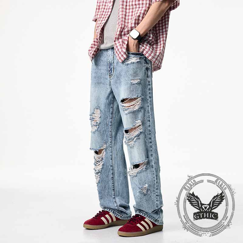 Fashion Street Ripped Loose Cotton Straight Jeans 02 | Gthic.com