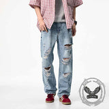 Pantaloni punk da uomo in cotone con stampa teschio patch