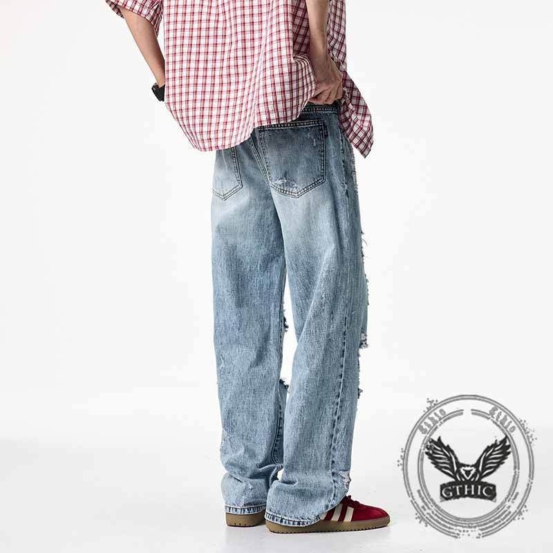 Pantaloni punk da uomo in cotone con stampa teschio patch