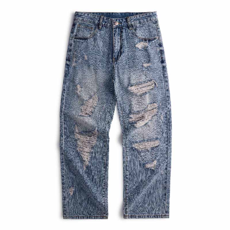 Pantaloni punk da uomo in cotone con stampa teschio patch