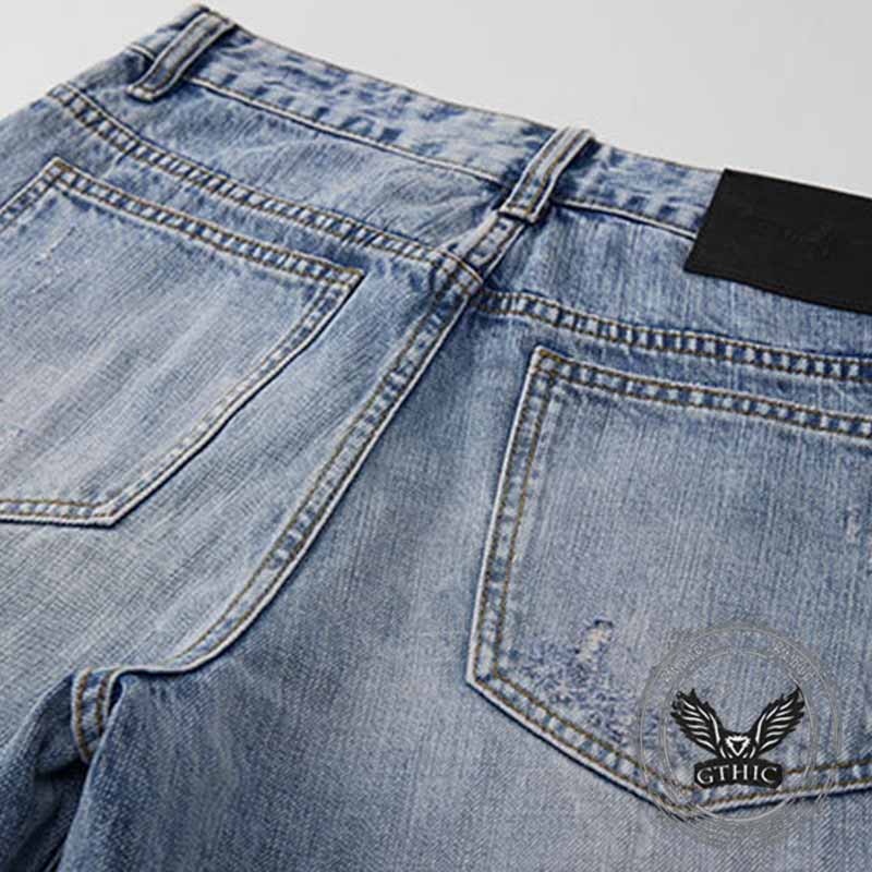 Pantaloni punk da uomo in cotone con stampa teschio patch