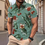 Fashion Summer Plant Print Short Sleeve Polo Shirt 01 | Gthic.com