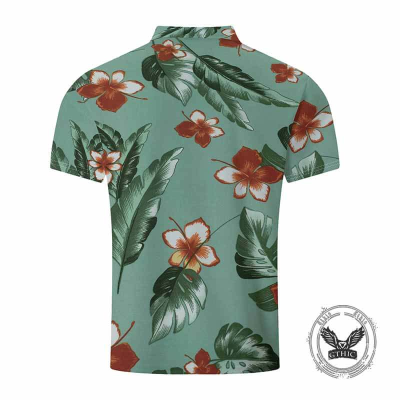 Fashion Summer Plant Print Short Sleeve Polo Shirt 02 | Gthic.com