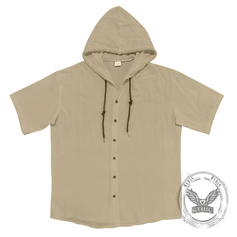 Fashion Thin Breathable Hooded Short Sleeve Linen Shirt