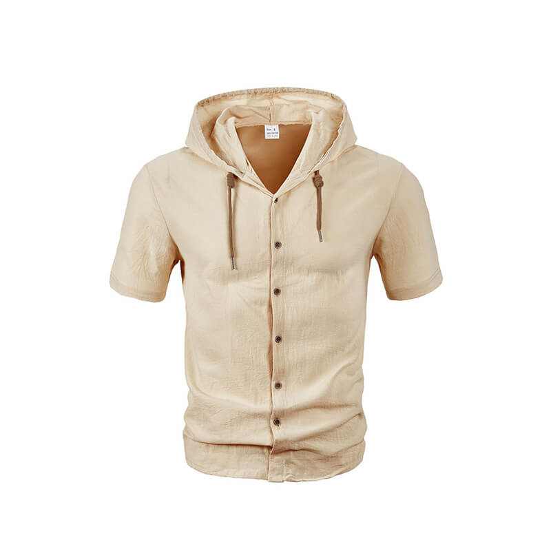 Fashion Thin Breathable Hooded Short Sleeve Linen Shirt